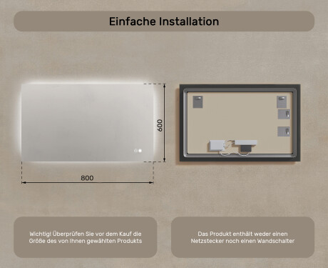 Rechteckiger Badezimmerspiegel mit LED-Beleuchtung 80x60/60x80 cm, Dual-Farbe, Touch-Schalter, Heizmatte #7