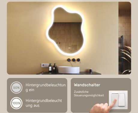 Unregelmäßiger Spiegel mit Beleuchtung, 74×94 cm, zweifarbig, Touch‑Schalter, Heizmatte #4