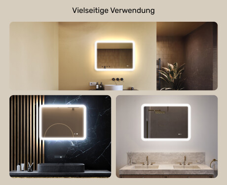 Abgerundeter Badezimmerspiegel mit LED-Beleuchtung, 80×60 cm, zweifarbig, Touch‑Schalter, Heizmatte #2