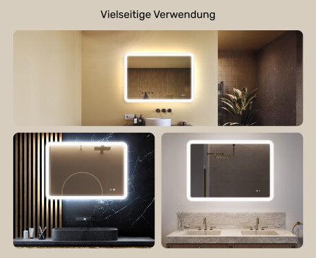 Abgerundeter Badezimmerspiegel mit LED-Beleuchtung, 100×70 cm, zweifarbig, Touch‑Schalter, Heizmatte #2