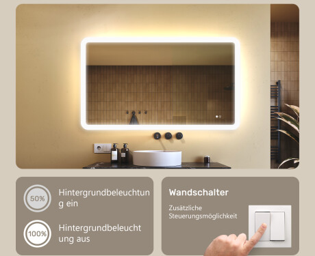 Abgerundeter Badezimmerspiegel mit LED-Beleuchtung, 120×70 cm, zweifarbig, Touch‑Schalter, Heizmatte #4