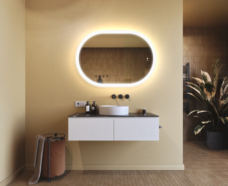 Beleuchteter Badezimmerspiegel, 100×70 cm, zweifarbig, Touch‑Schalter, Heizmatte #9