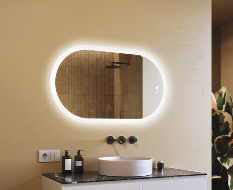 Beleuchteter Badezimmerspiegel, 120×70 cm, zweifarbig, Touch‑Schalter, Heizmatte