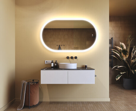 Beleuchteter Badezimmerspiegel, 120×70 cm, zweifarbig, Touch‑Schalter, Heizmatte #9