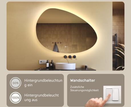 Unregelmäßiger Spiegel mit Beleuchtung, 114×84 cm, zweifarbig, Touch‑Schalter, Heizmatte #4