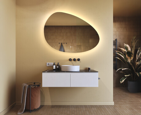 Unregelmäßiger Spiegel mit Beleuchtung, 114×84 cm, zweifarbig, Touch‑Schalter, Heizmatte #9