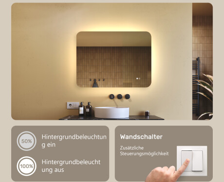 Abgerundeter Badezimmerspiegel mit LED-Beleuchtung, 80×60 cm, zweifarbig, Touch‑Schalter, Heizmatte #4