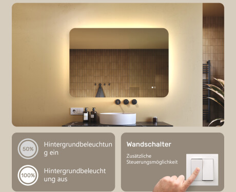 Abgerundeter Badezimmerspiegel mit LED-Beleuchtung, 100×70 cm, zweifarbig, Touch‑Schalter, Heizmatte #4