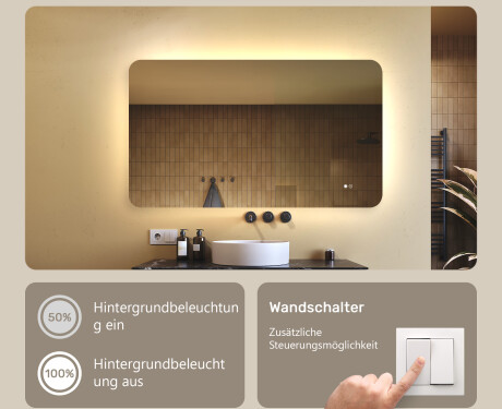 Abgerundeter Badezimmerspiegel mit LED-Beleuchtung, 120×70 cm, zweifarbig, Touch‑Schalter, Heizmatte #4