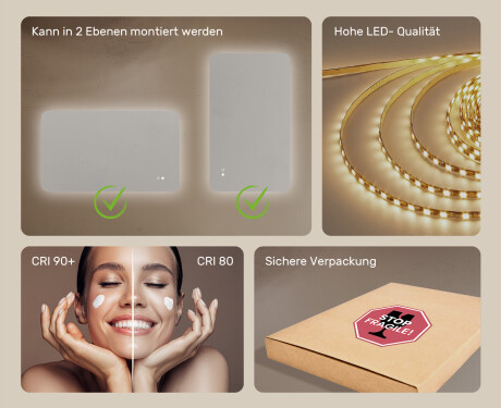 Abgerundeter Badezimmerspiegel mit LED-Beleuchtung, 120×70 cm, zweifarbig, Touch‑Schalter, Heizmatte #6