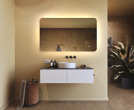 Abgerundeter Badezimmerspiegel mit LED-Beleuchtung, 120×70 cm, zweifarbig, Touch‑Schalter, Heizmatte #9