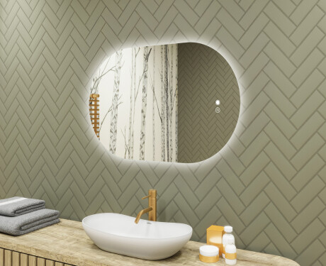 Beleuchteter Badezimmerspiegel, 80×50 cm, zweifarbig, Touch‑Schalter, Heizmatte