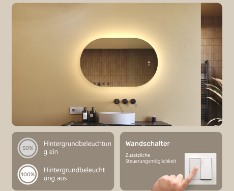 Beleuchteter Badezimmerspiegel, 80×50 cm, zweifarbig, Touch‑Schalter, Heizmatte #4