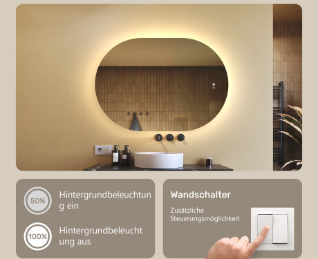 Beleuchteter Badezimmerspiegel, 100×70 cm, zweifarbig, Touch‑Schalter, Heizmatte #4