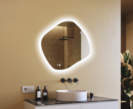 Badezimmerspiegel mit Beleuchtung, 104×94 cm, zweifarbig, Touch‑Schalter, Heizmatte