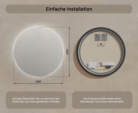 Rundes beleuchtetes Badezimmerspiegel 60 cm mit neutraler Lichtfarbe 4500K #6