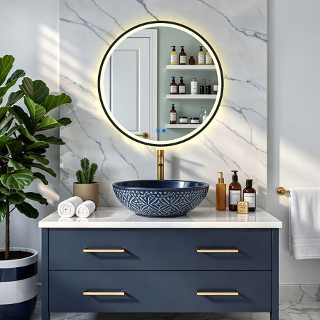 Runder Spiegel mit LED-Beleuchtung in einem schwarzen Aluminiumrahmen #8