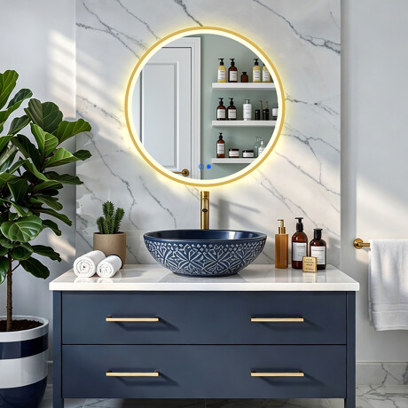 Runder LED-Spiegel in einem goldenen Aluminiumrahmen #8