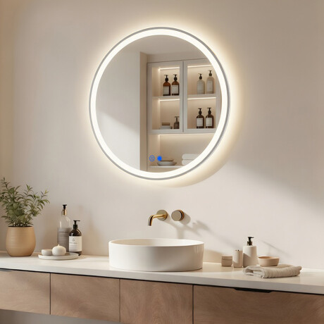 Runder LED-beleuchteter Spiegel - 60/80 cm in einem silbernen Aluminiumrahmen #1