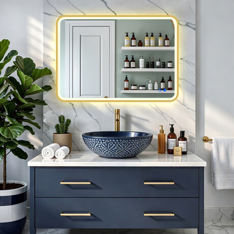 Abgerundeter LED-Spiegel in einem goldenen Aluminiumrahmen #8