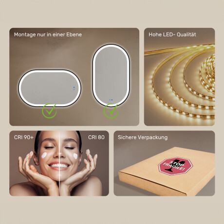 Ovaler LED-Spiegel in einem goldenen Aluminiumrahmen #7