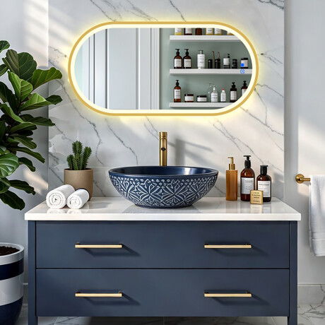 Ovaler LED-Spiegel in einem goldenen Aluminiumrahmen #8