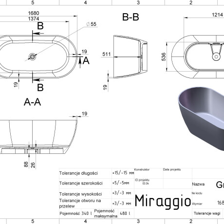 Badewanne GREENLAND 1680 MIRASOFT #1