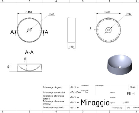 Waschbecken ELLEL MIRASOFT