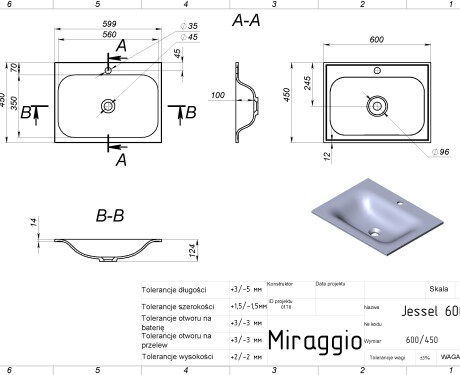 Waschbecken JESSEL 600 MIRASOFT