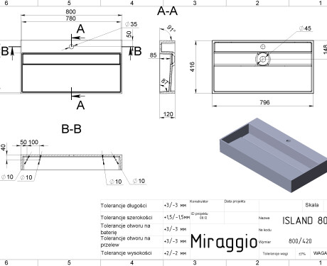 Waschbecken ISLAND 800 MATT