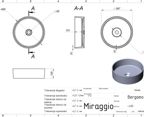 Waschbecken BERGAMO MIRASOFT
