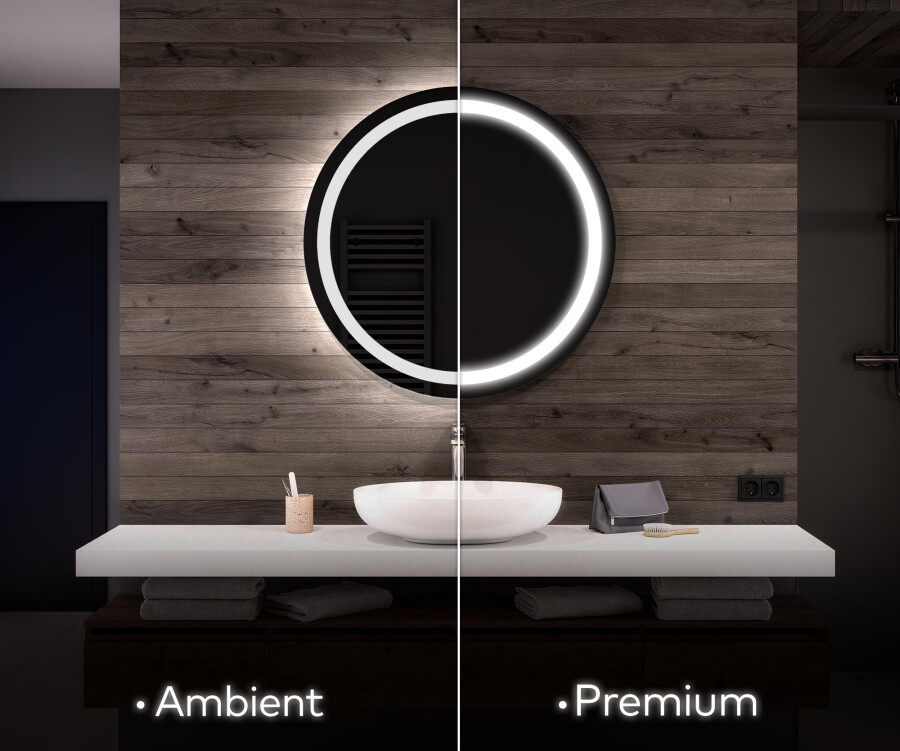 Spiegel rund schwarz Beleuchtet - Runder Badspiegel mit