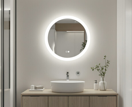 Badspiegel rund mit Beleuchtung LED 60cm mit Dual color, Touch Schalter, Heizmatte