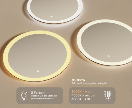 Runder Badezimmerspiegel beleuchtet LED  mit Dual color, Touch Schalter #3