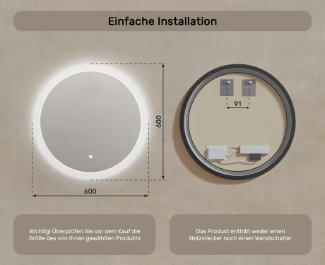 Runder Badezimmerspiegel beleuchtet LED  mit Dual color, Touch Schalter #7