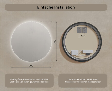 Runder Badspiegel mit LED Beleuchtung 70cm mit kaltem LED-Licht 7000K, warmem Licht 3000K oder neutralem Licht 4500K #7