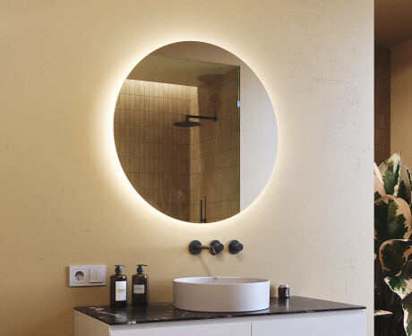 Runder Badspiegel mit LED Beleuchtung 80cm mit kaltem LED-Licht 7000K, warmem Licht 3000K oder neutralem Licht 4500K