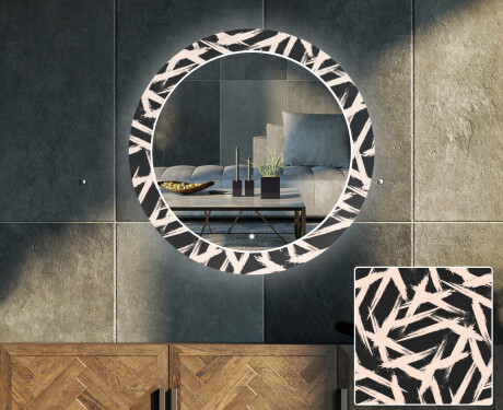 Runder dekorativer Spiegel mit LED-Beleuchtung für das Wohnzimmer - Lines #1