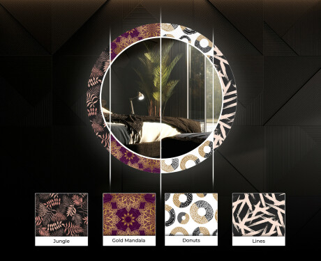 Runder dekorativer Spiegel mit LED-Beleuchtung für das Wohnzimmer - Lines #6