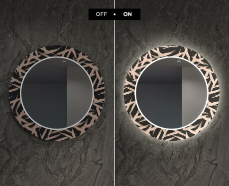 Runder dekorativer Spiegel mit LED-Beleuchtung für das Wohnzimmer - Lines #7