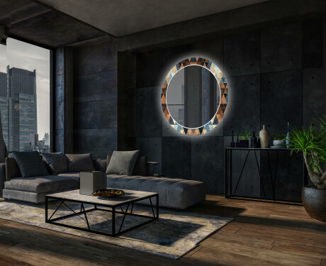Runder dekorativer Spiegel mit LED-Beleuchtung für das Wohnzimmer - Color Triangles #12