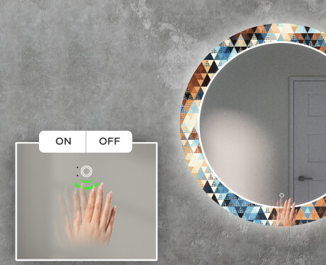 Runder dekorativer Spiegel mit LED-Beleuchtung für das Wohnzimmer - Color Triangles #5