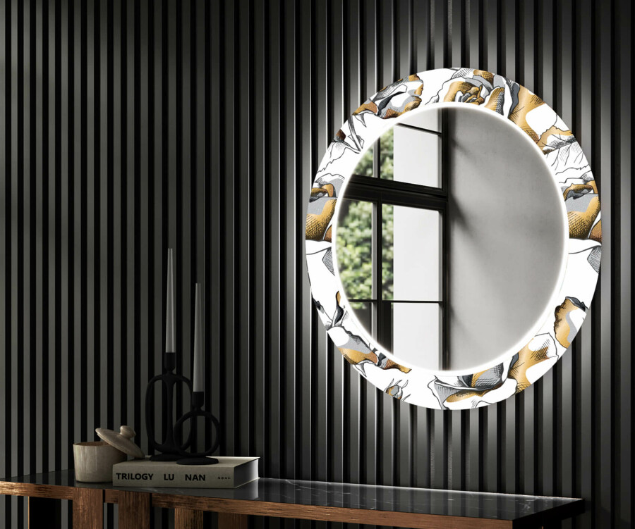 Runder dekorativer Spiegel Golden - Artforma - Flur mit Flowers LED-Beleuchtung für den