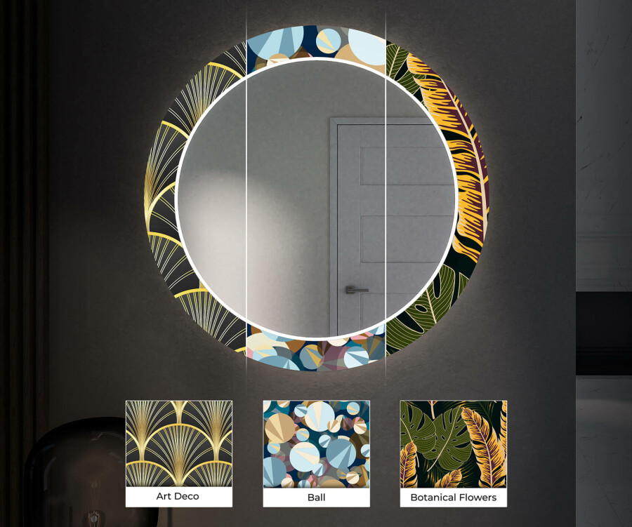 Runder dekorativer Spiegel mit LED-Beleuchtung den - Golden Artforma Flur Flowers für 