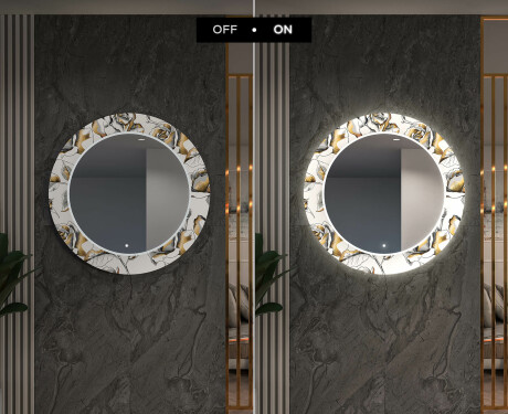 Runder dekorativer Spiegel mit LED-Beleuchtung für den Flur - Golden Flowers #7