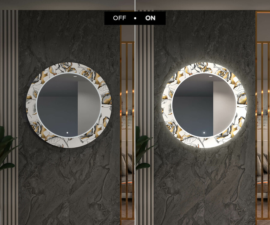 dekorativer - Spiegel Flowers den Runder Golden Flur Artforma - LED-Beleuchtung mit für