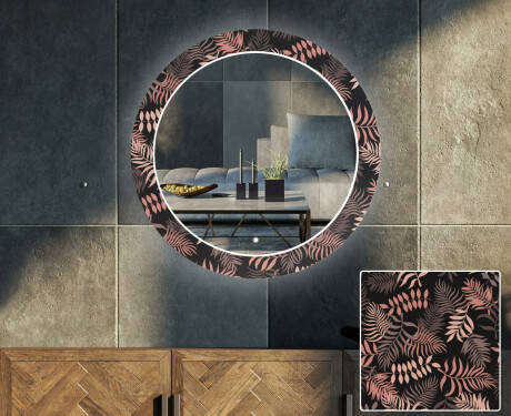 Runder dekorativer Spiegel mit LED-Beleuchtung für das Wohnzimmer - Jungle #1