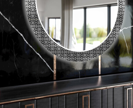 Runder dekorativer Spiegel mit LED-Beleuchtung für das Esszimmer - Black and White Mosaic #11