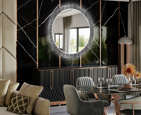 Runder dekorativer Spiegel mit LED-Beleuchtung für das Esszimmer - Black and White Mosaic #2