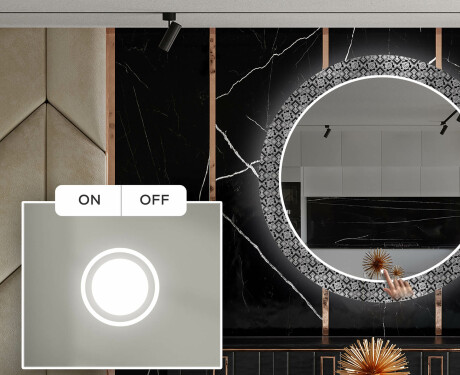 Runder dekorativer Spiegel mit LED-Beleuchtung für das Esszimmer - Black and White Mosaic #4